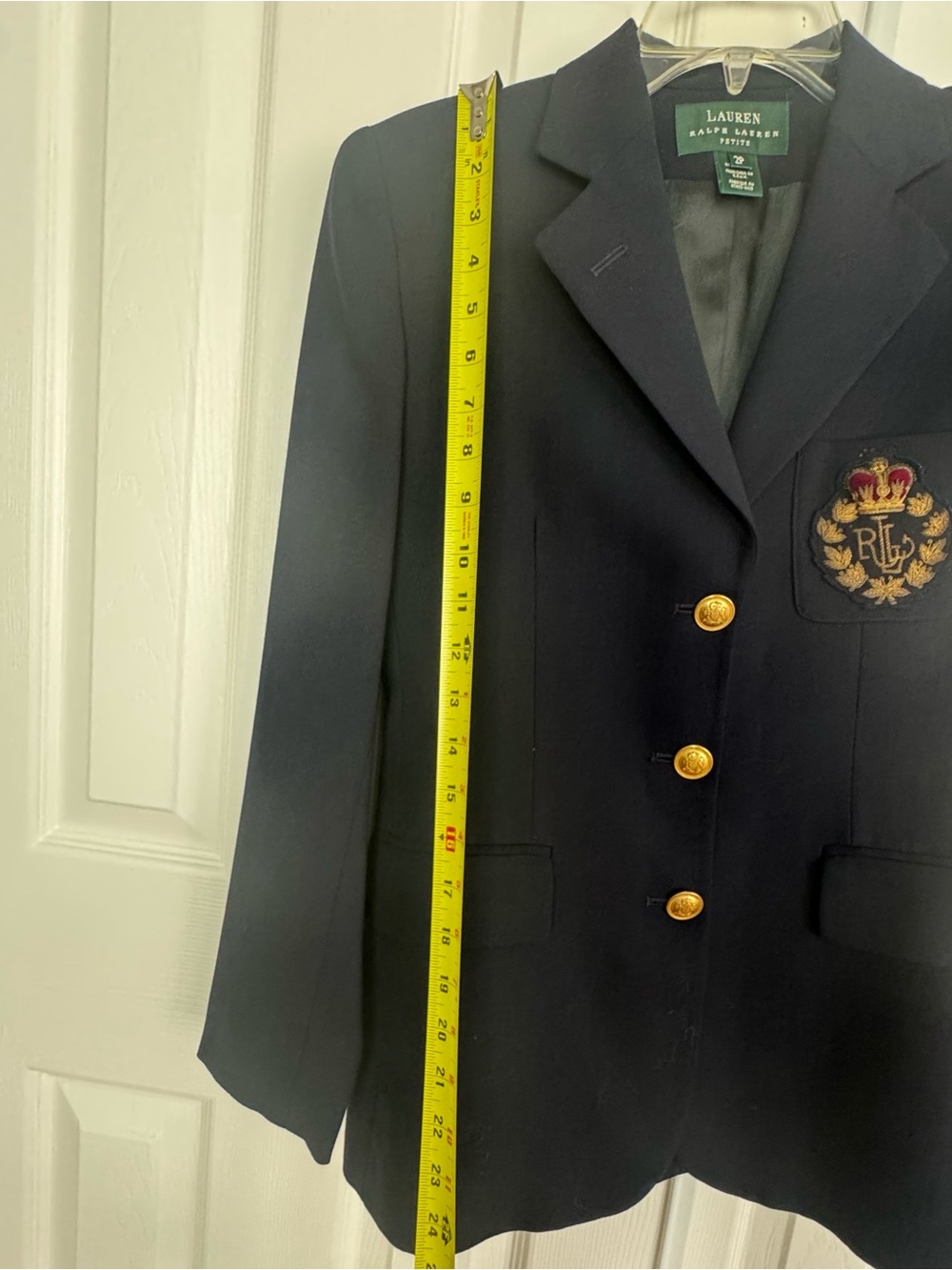 Vintage 90’s Lauren Ralph Lauren Navy 3D Crown Crest Wool Blazer Jacket Size 2P - Picture 12 of 13